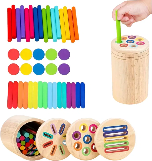 MARA BOMMAI Wooden 3 IN 1 Montessori Color Sorting Toy for Kids | Educational Learning Toy