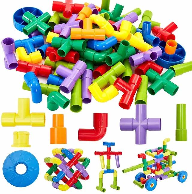 AEXONIZ TOYS Plastic Pipe Blocks Building Blocks Toy Game Set for 3-8 Years Old Kids Boys & Girls ( 165-Piece )