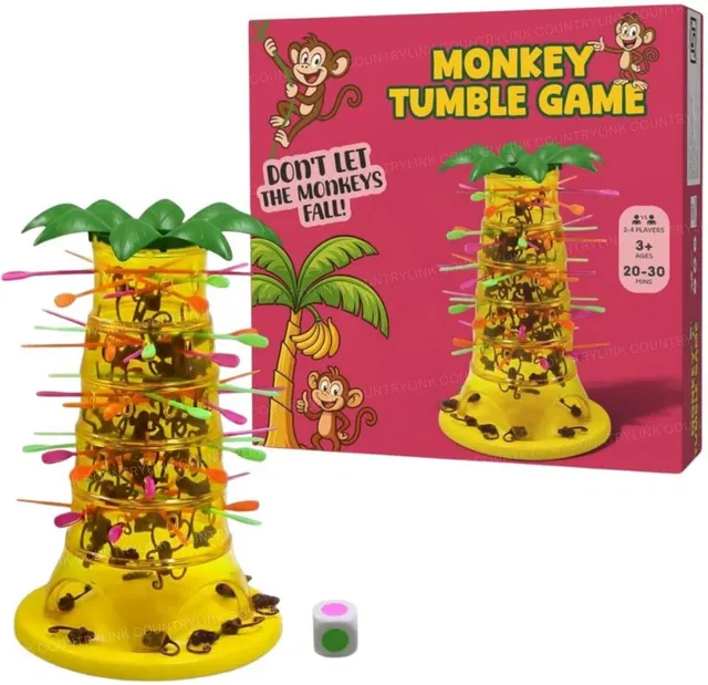 CountryLink Monkey Tumble Tower Game – Fun Stick Pull & Balance Challenge for Kids & Family