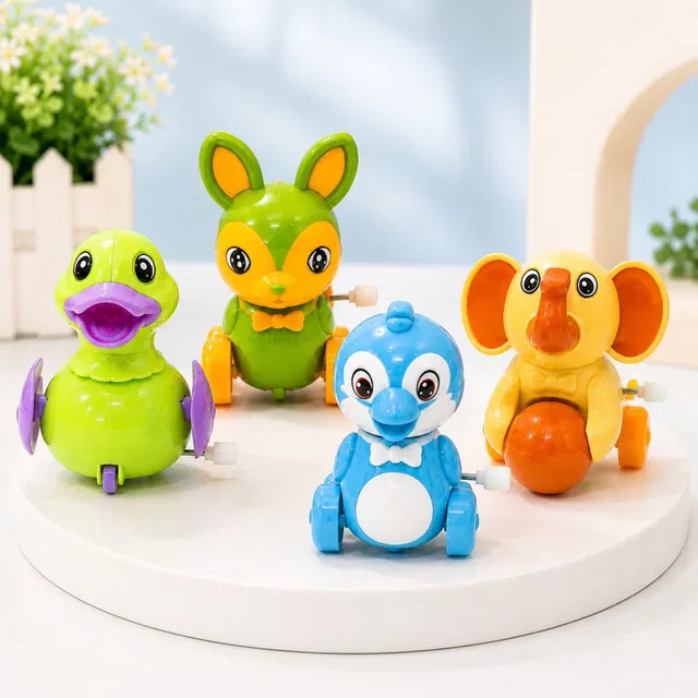 Kidzoy 3 Pcs Moving Animal Penguin, Elephant & Deer Wind Up Key Operated Toys for Kids Rattle