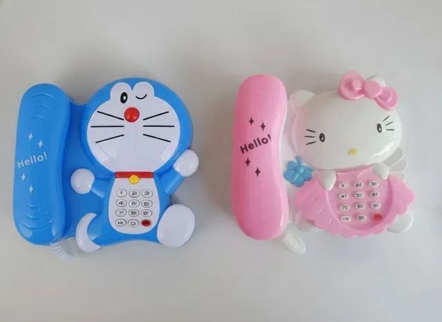 Maa Momai Toys Cute Cartoon Character Kids Telephone Twin Combo Set with Music & Light