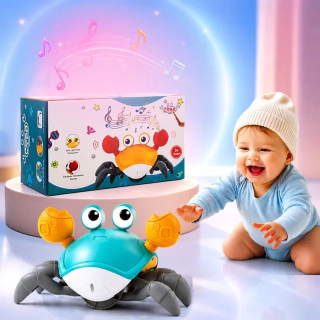 Buddynjoy Rechargeable Crawling Crab Baby Toy with Music & Automatic Obstacle Avoidance
