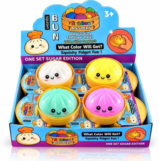 toyicart Mystery Bun Squishy Toy Set with Cute Faces Colorful Kawaii Bun Fidget  - 3.5 cm