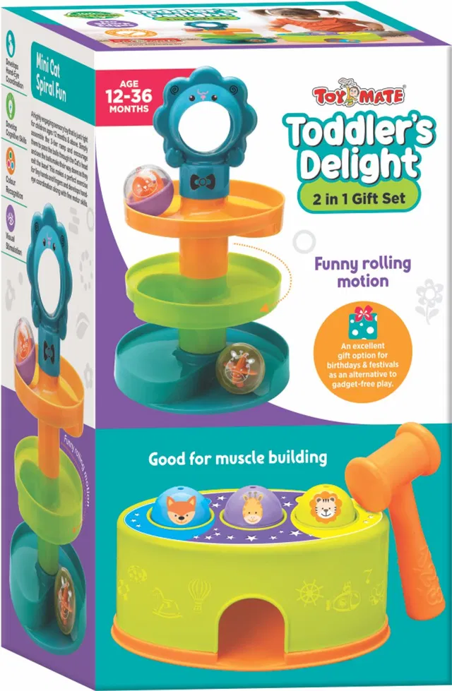 Toymate Toddler's Delight - A 2 in 1 Gift Set Hammer Ball Toy with Rolling Ball Toy