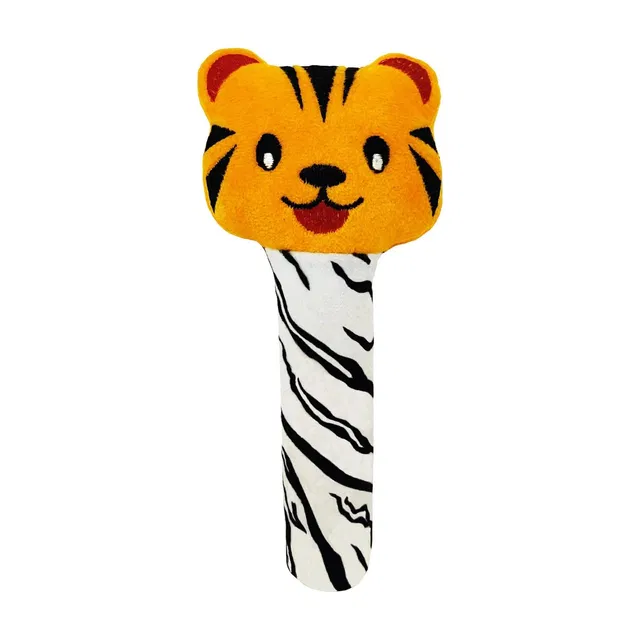 SnugglePuff Tiger Rattle Soft Toy for Babies with Squeeze Handle for Squeaky Sound Rattle