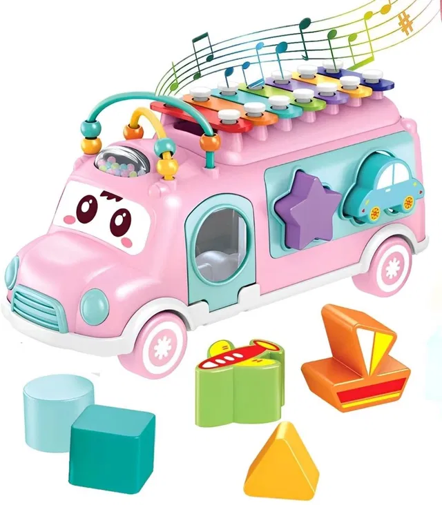 TOOBIL School Bus Toy, Xylophone Baby Toys with Shape Sorter Toy (Multicolor)
