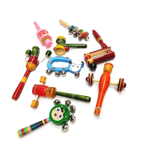 Kishore collection Wooden Rattles for New Born Babies, Infants, Toys - Set of 9 pcs Rattle