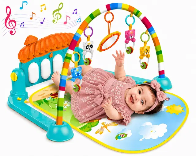 Learn With Fun Baby Development Gym Mat with Piano Music Colorful Hanging Rattles and Toys Rattle