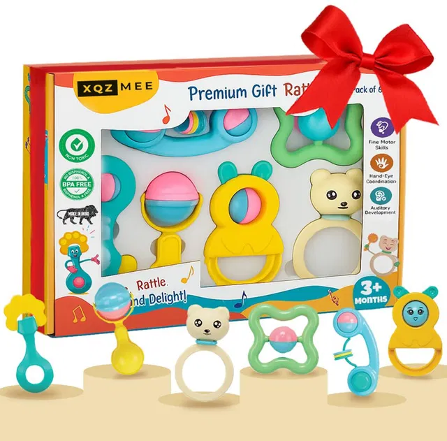 XQZMEE BPA Free Rattles Toy for Baby| Premium New Born Gift Set - 6pcs Rattle