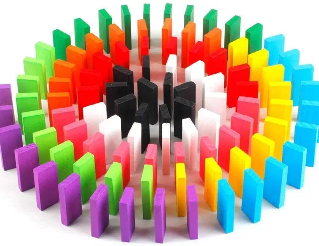 KOBBET Colour Wooden Dominos Set for Kids & Family Bright Multicolour Wooden Domino