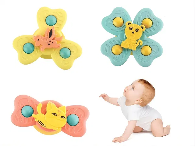 STHOFY 3 Pcs Baby Suction Spinner Toy | Bath Wall Fidget Toy BPA Free Kids Rattle