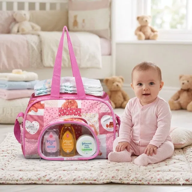 Buddy Cares Waterproof Baby Diaper Bag with 3 Compartments 2 Side Pockets & Dual Zip Closure Mom Carry Bag
