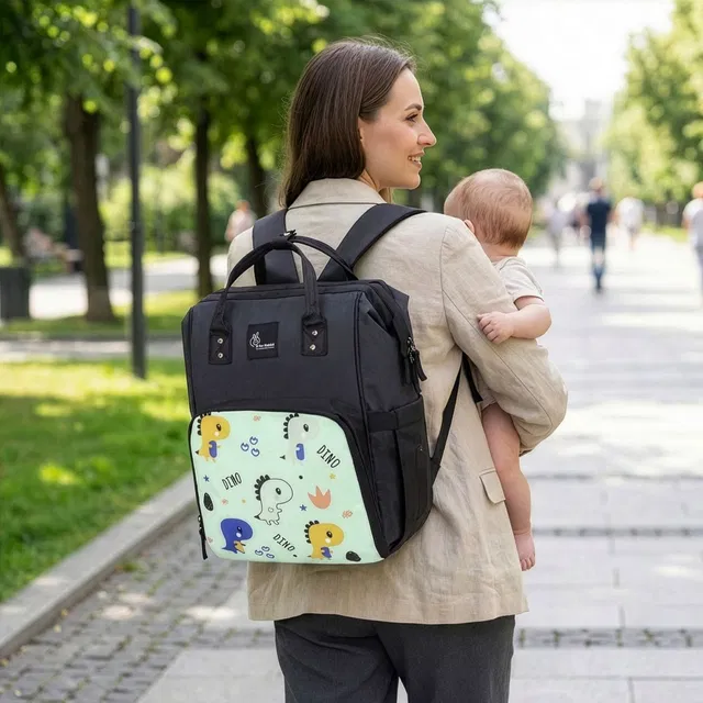 R for Rabbit Caramello Dino Diaper Bag for Mother, With 3 Insulated Front Pockets (Sea Green) Baby Travel Diaper Bag Backpack for Women