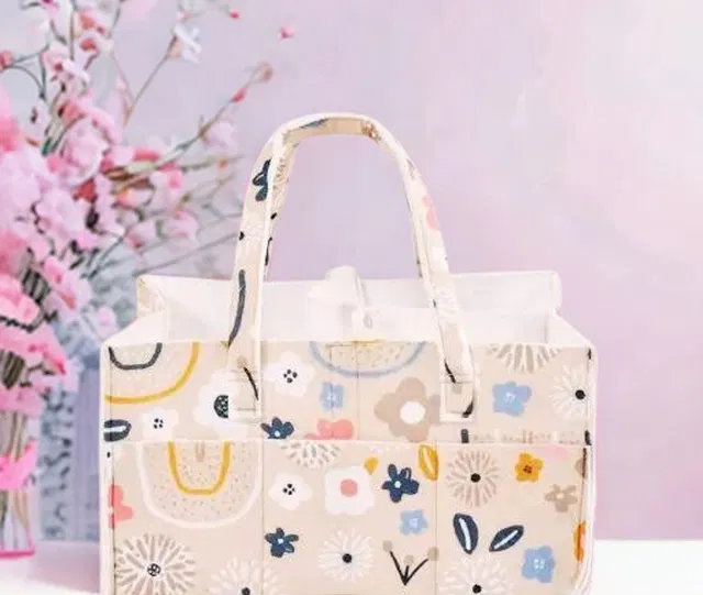 Kemiv Flower Pattern Baby Nappy Caddy with Removable Dividers diaper bag