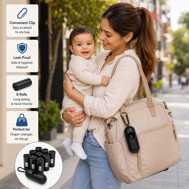 Hi Mom Kids World Disposable Diaper Bags with Dispenser Capsule and Leash Clip Diaper Bag