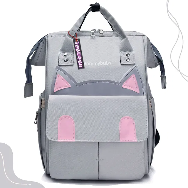 Bembika Diaper Bags for Mom and Dad, Multi-Function Waterproof and Large, Kitten Grey Backpack