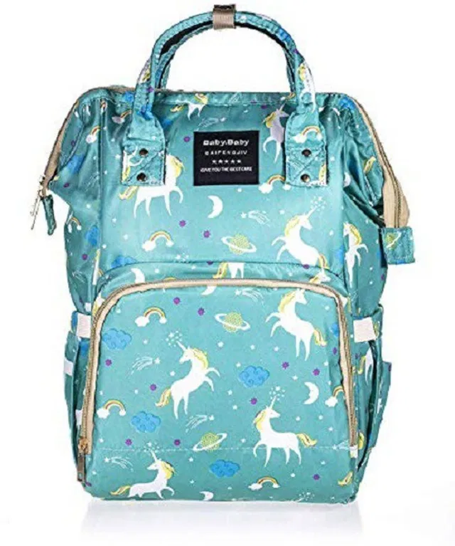 HOUSE OF QUIRK Diaper Backpack for Waterproof Nappy Bag Rucksack Maternity Backpack Bag_Green Unicorn Diaper Bag