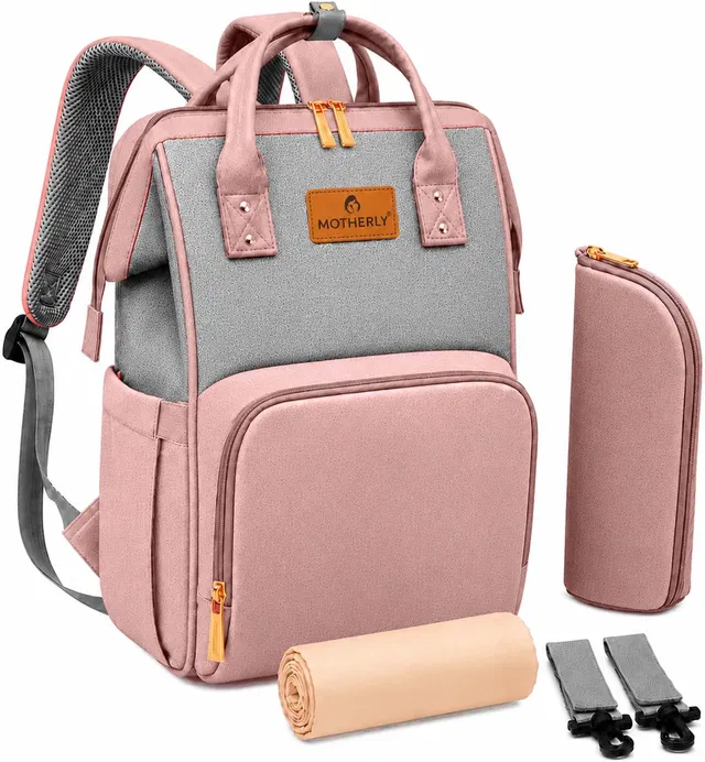 MOTHERLY Diaper Bags for Mothers with 1 Bottle Bag + 1 Changing Mat + 1 Set of Stroller Hooks ,Mothers Maternity Bags for Travel and Hospital Diaper Backpack