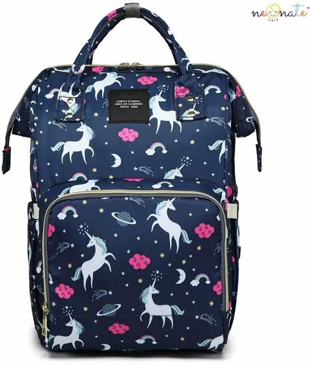Neonate Care Diaper Backpack for Mommy Water Resistant Nappy Bag with Stroller Hooks Rucksack Lightweight/Large Capacity/Durable/Easy to carry/ Wide Opening(Blue Unicorn) - Ultra Premium Version Backpack Diaper Bag Pink