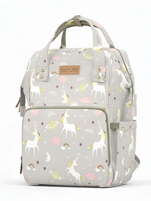 POLKA TOTS Baby Waterproof Travel Backpacks with 17+ Pockets for Mothers - Unicorn Design Diaper Bag