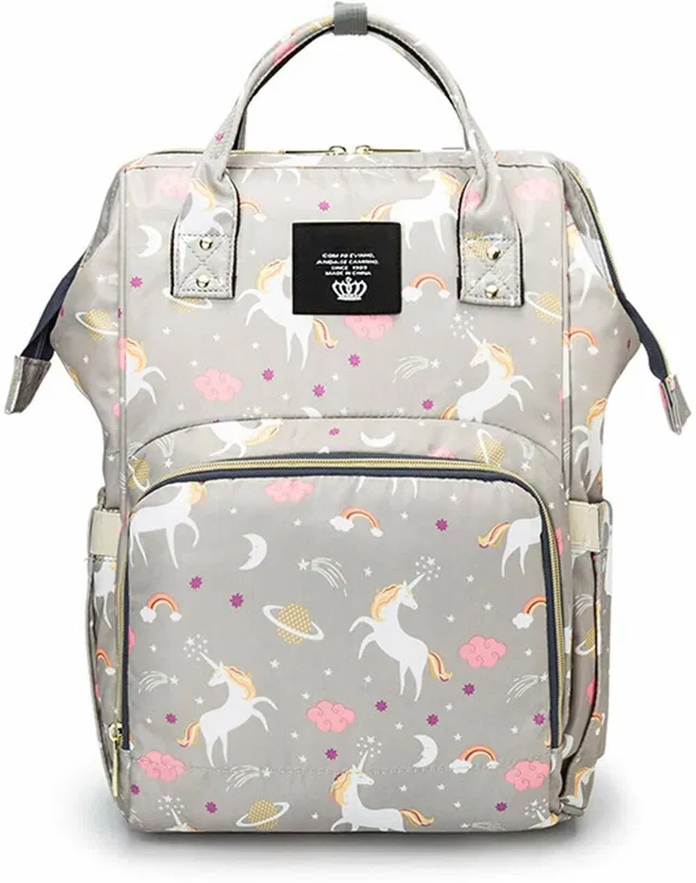 HOUSE OF QUIRK Diaper Backpack for Waterproof Nappy Bag Rucksack Maternity Backpack Bag_Grey Unicorn Diaper Bag