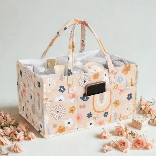 Kemiv Flower Pattern Baby Nappy Caddy with Removable Dividers diaper bag