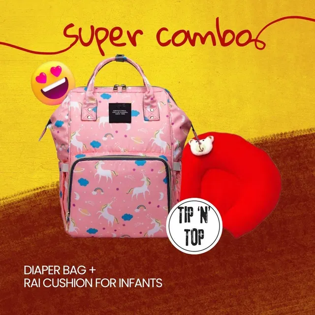 AgroCulture Pink Unicorn Bag with Mustard seed Pillow Combo Baby Diaper bag & pillow