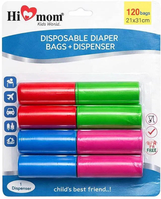 HI MOM Portable Nappy Bag Dispenser with 120 Disposable Refill Rolls Diaper Bag