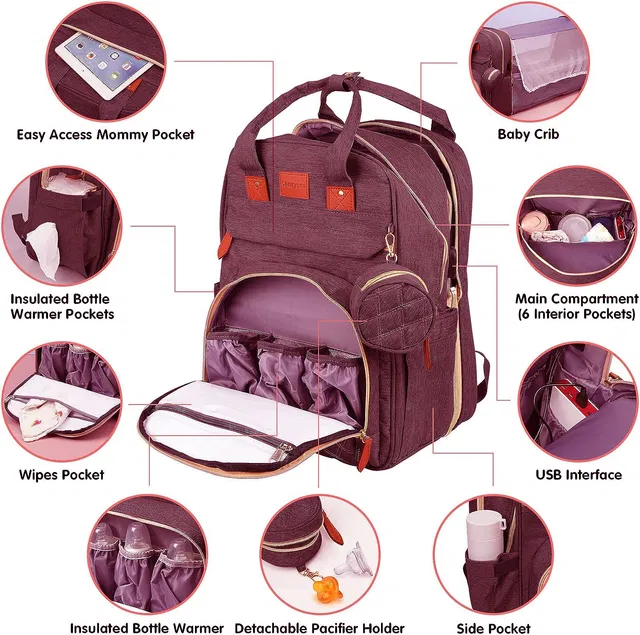 ComfyStyle Multifunctional Mummy Bag Foldable Nappy Backpacks Baby Bed-41x30 Cm Diaper Bag Mummy Diaper Bag