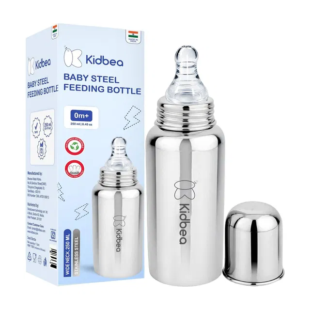 Kidbea Baby Feeding Bottle, BPA Free, Anti-Colic, Plastic-Free, - 250 ml