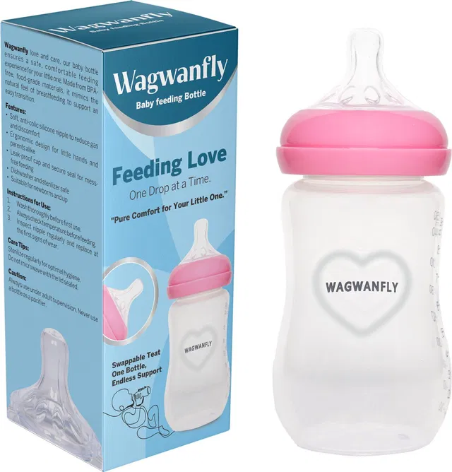 Wagwanfly Anti-Colic Wide Neck Natura Flo Baby Feeding Bottle BPA Free Milk Bottle - 260 ml