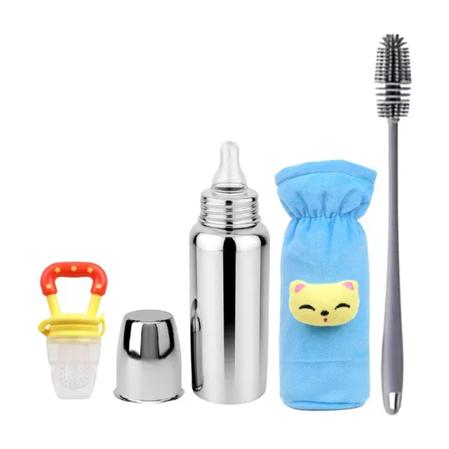 ORILACE Baby Steel Milk Bottle &1Cleaning Brush & etc BPA-Free Sillicone Nipple 0-5 Year - 250 ml