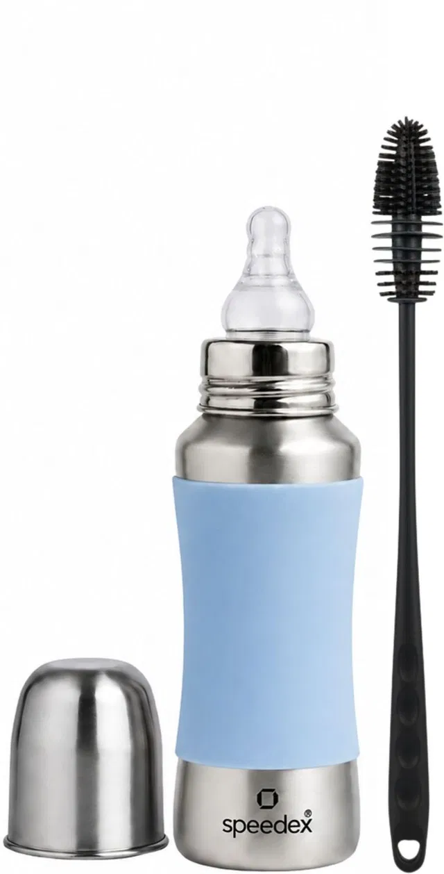 SPEEDEX Stainless Steel Baby Feeding Bottle , Brush (240 ml, 3 Extra Nipple Free)-Blue - 240 ml