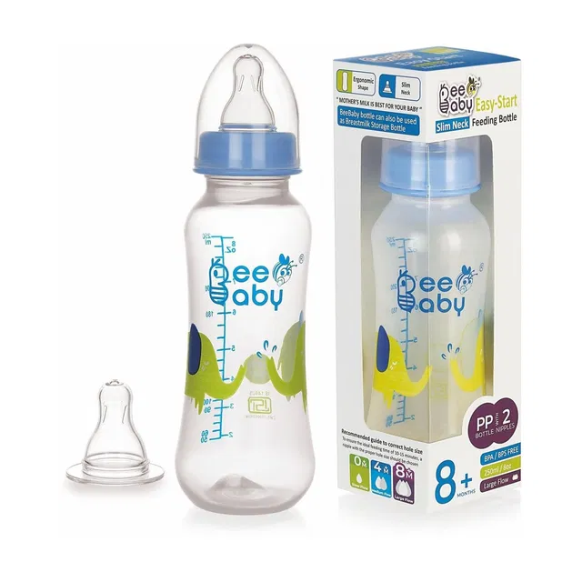 Beebaby Easy-Start Feeding Bottle with 2 Gentle Touch Nipples,100% BPA FREE - Blue - 250 ml
