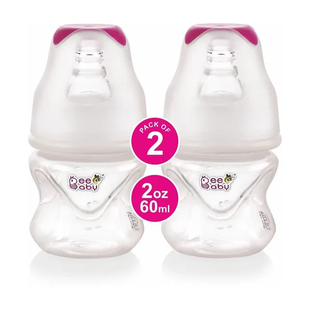 Beebaby Comfort Slim Neck Baby Feeding Bottle. 100% BPA Free. Pink, 60 ML, Pack of 2 - 60 ml