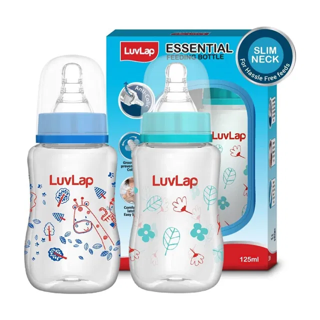 LuvLap Anti-Colic SlimRegular Neck Essential Baby Feeding Bottle Jungle-T & Wild-F - 125 ml