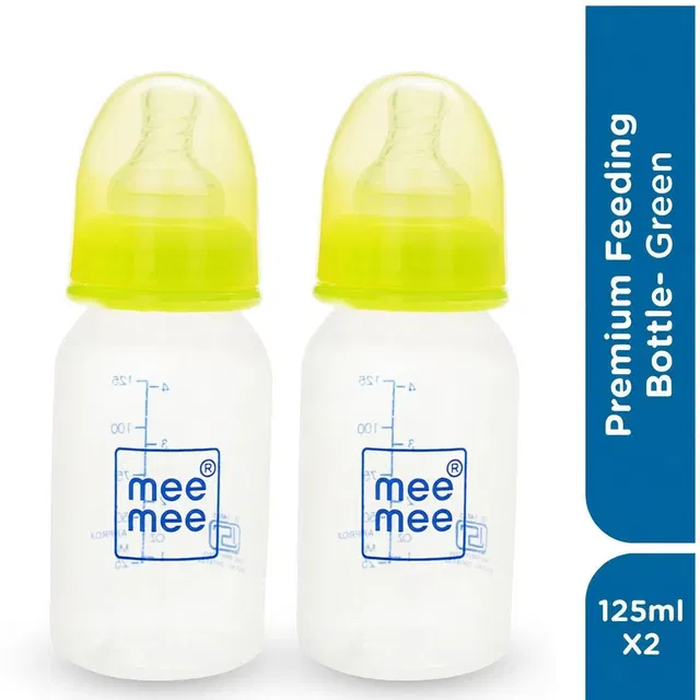 MeeMee Eazy Flo Premium baby Feeding Bottle (Green, 125 ml- Pack of 2) - 125 ml