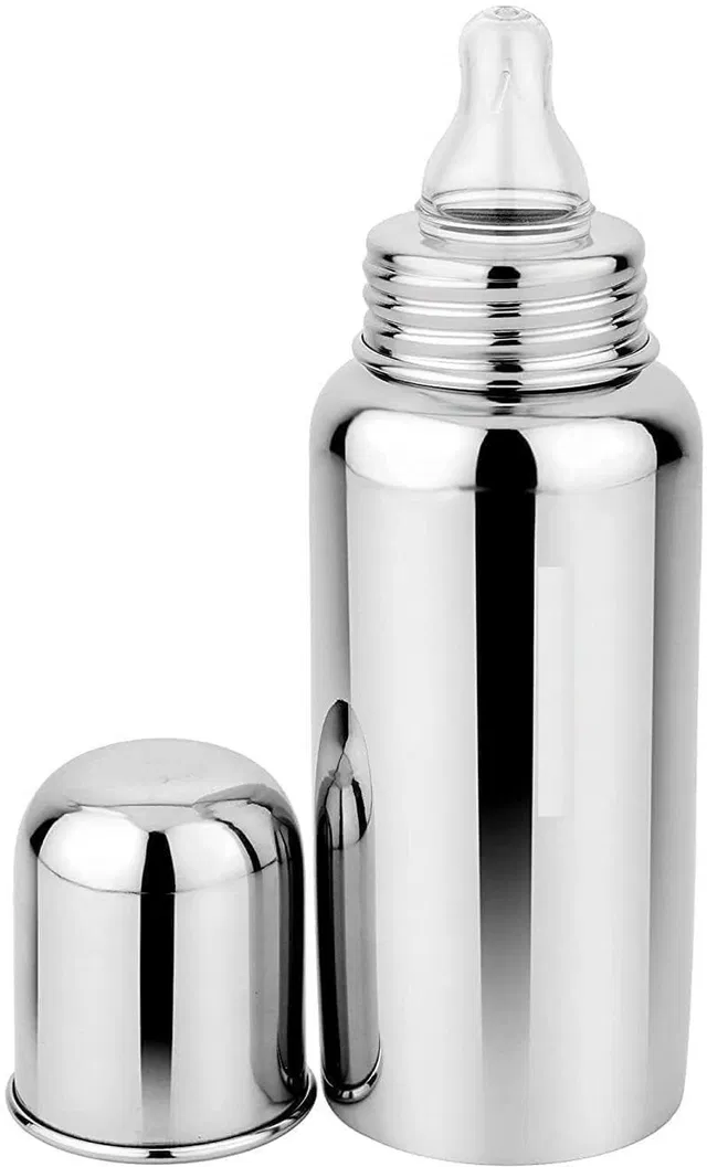 modlassic Stainless Steel Baby Feeding Bottle with Silicone Nipple - 250 ml