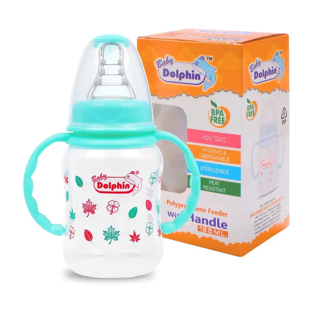 Baby Dolphin Anti-Colic Slim Neck Baby Feeding Bottle with Handle, BPA Free, Milk Bottle, 3m+ - 125 ml
