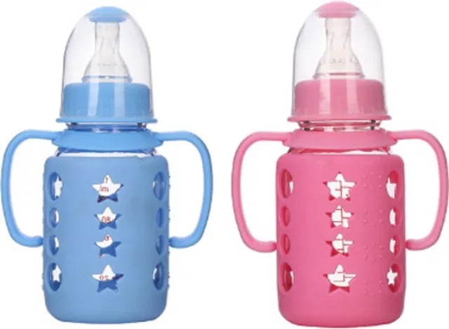 Luvexo Glass Feeding Bottle For Babies, Baby, Kids, Pack of 2 - 140 ml