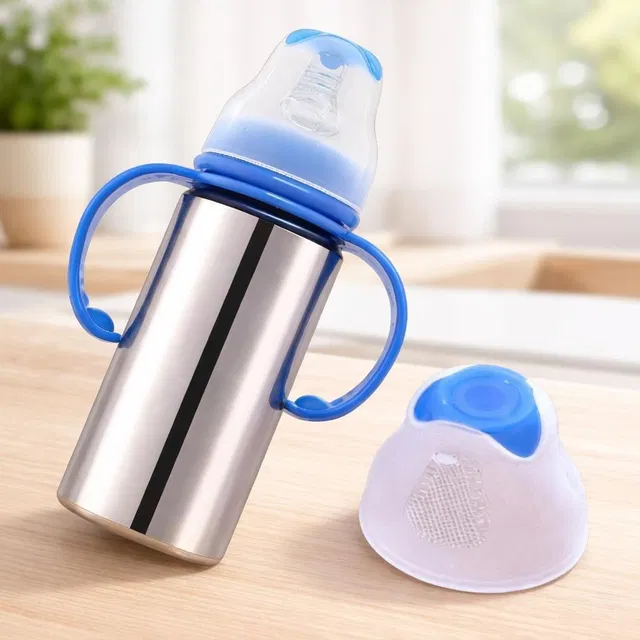 RB Point Stainless Steel Baby Feeding Bottle with Trainer Handle Milk Bottle - 250 ml