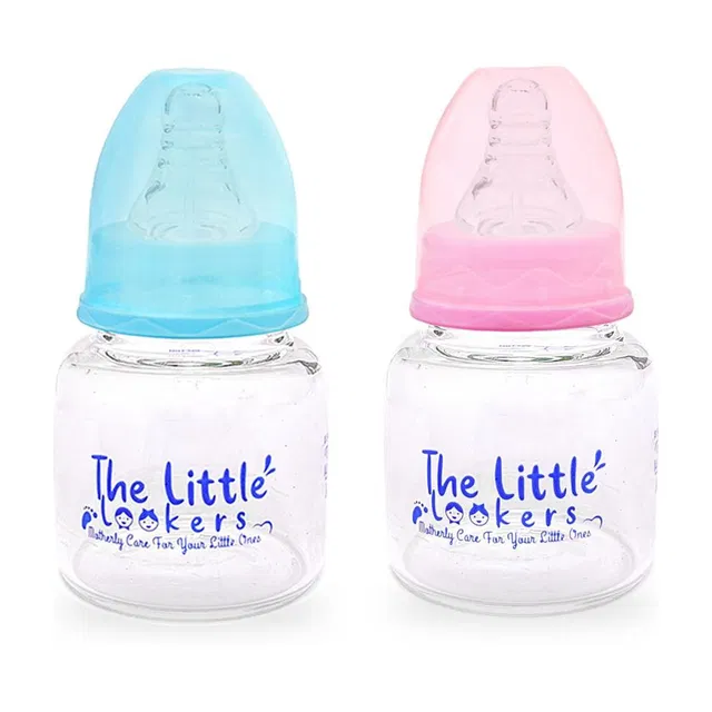 The Little Lookers Glass Feeding Bottle for Newborn Baby | Crystal Diamond Glass Feeders ('PINK & BLUE', 60 ML) - 60 ml