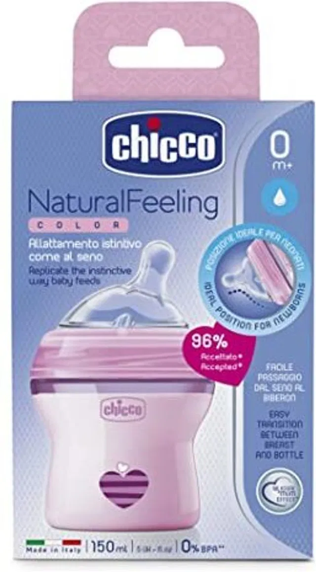 Chicco Natural Feeling Baby Milk Feeding Bottle Wide Neck for Easy Milk Flow 150ml - 150 ml