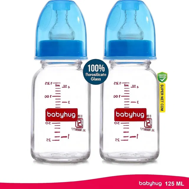 babyhug Glass Baby Feeding Bottle – BPA-Free, Leak-Proof & Safe - 125 ml