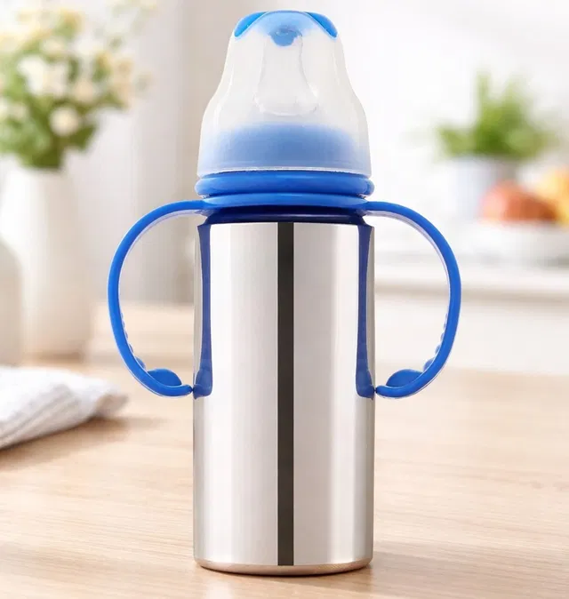 RB Point Durable Steel Feeding Bottle for Babies BPA-Free Anti-Colic Easy Hold Handle - 250 ml