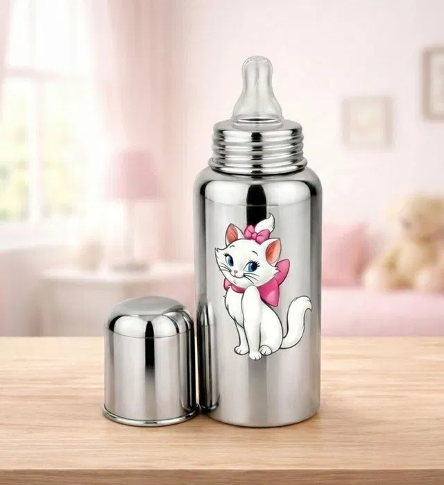 Mumma Baby Feeding Bottle Stainless Steel with Cartoon Sticker - 250 ml