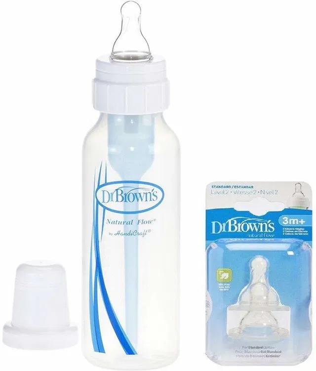 Dr. Brown's PP Standard baby Bottle, 1-Pack + Level 2 Silicone Narrow Nipple, 2-Pack - 236.5 ml