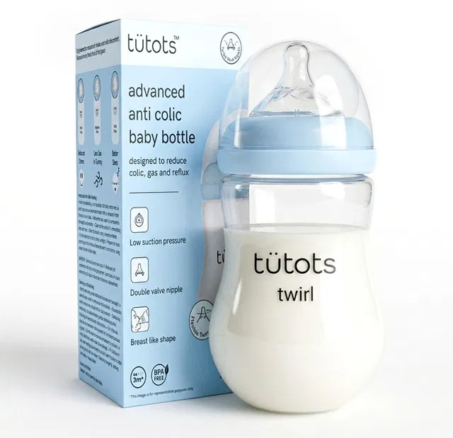 tutots Twirl Anti-Colic Wide Neck BPA Free Baby Feeding Bottle with Turbo Vent Nipple - 250 ml