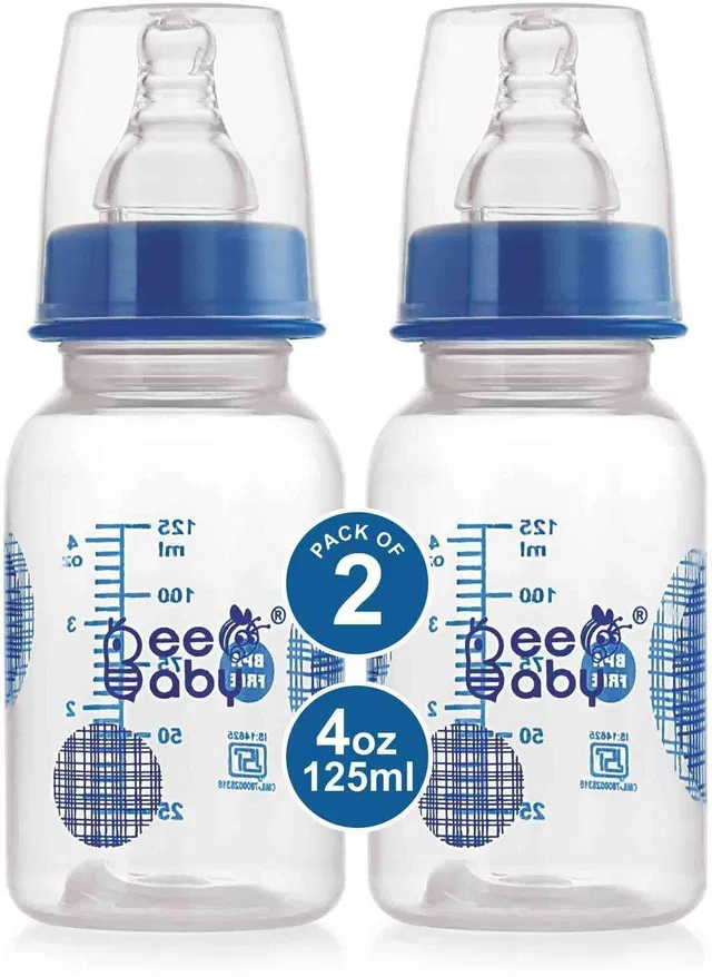 Beebaby Basic Slim Neck Baby Feeding Bottle with Anti-Colic Nipple, BPA FREE, 4M+, - 125 ml