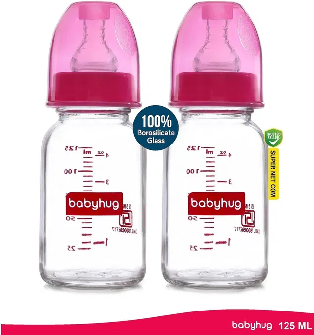 babyhug Glass Baby Feeding Bottle – BPA-Free, Leak-Proof & Safe - 125 ml